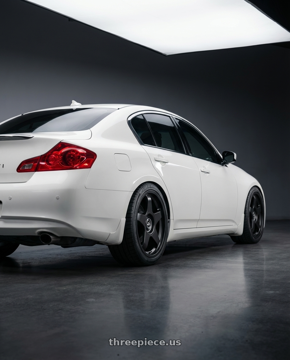 2012 Infiniti G37 with fifteen52 CHICANE 5x114.3 / 5x120 19x8.5 +35 ASPHALT BLACK (SATIN BLACK) wheels rear three quarter view square tires