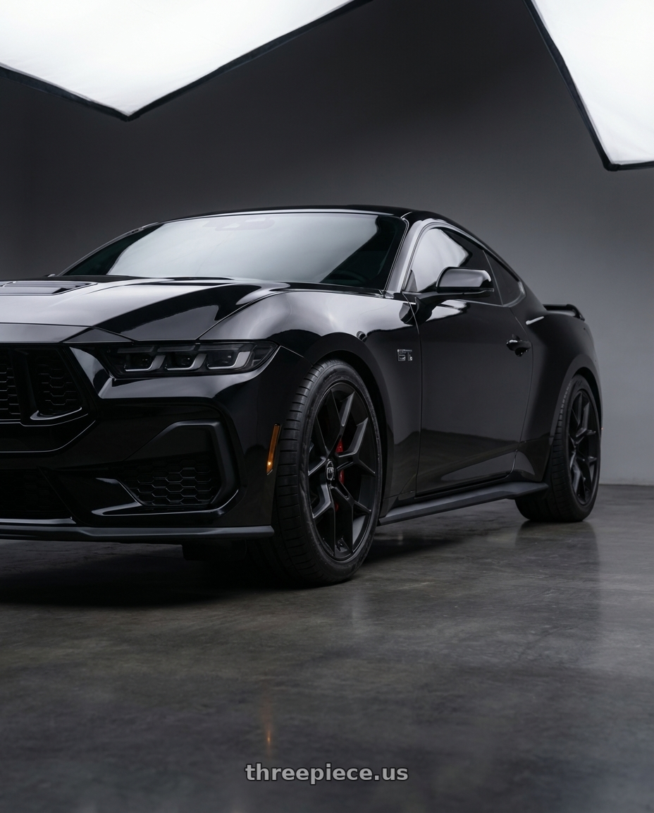 2025 Ford Mustang GT Premium Performance Package; Shadow Black with RTR 854SB AERO 5 Mustang 5x114.3 20x8.5 +30 Satin Black wheels