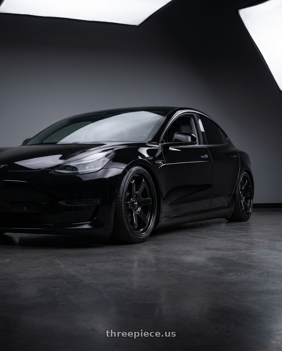 2023 tesla model 3 with F1R F106 5x114.3 17x8 +35 Gloss Black wheels