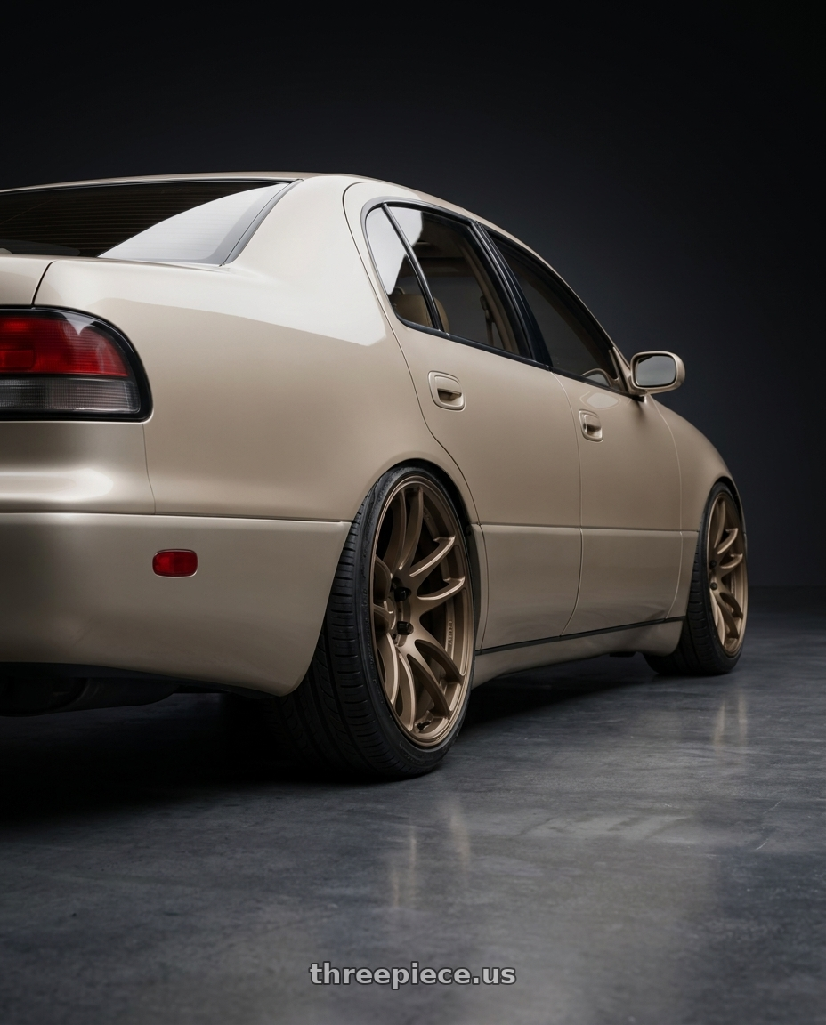 1995 lexus gs300 with Work Emotion Cr Kiwami 5x114.3 18x9.5 +12 Matte Bronze wheels rear three quarter view slight stretch tires