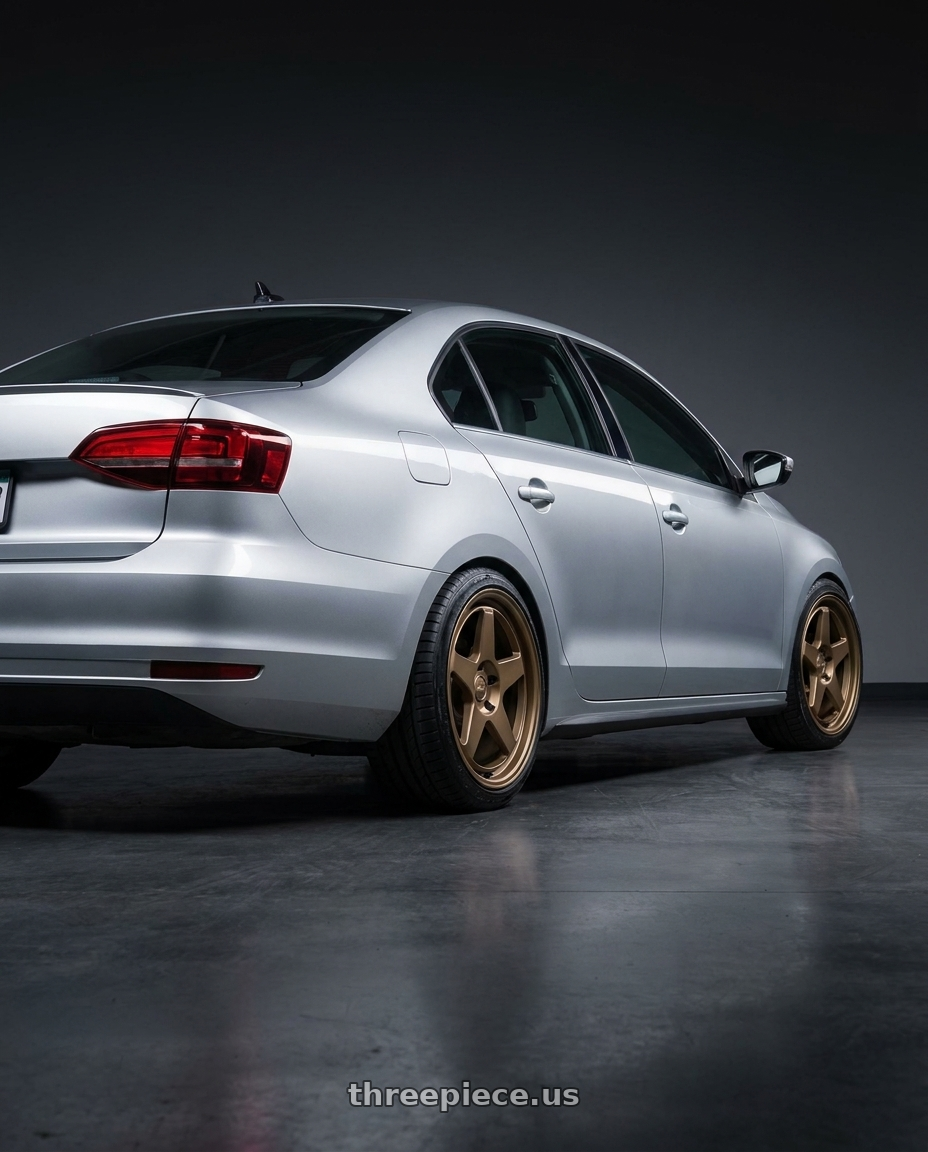 2016 Volkswagen Jetta GLI MK6 with Kansei K12B KNP 5X112 18x8.5 35 Bronze wheels rear three quarter view square tires