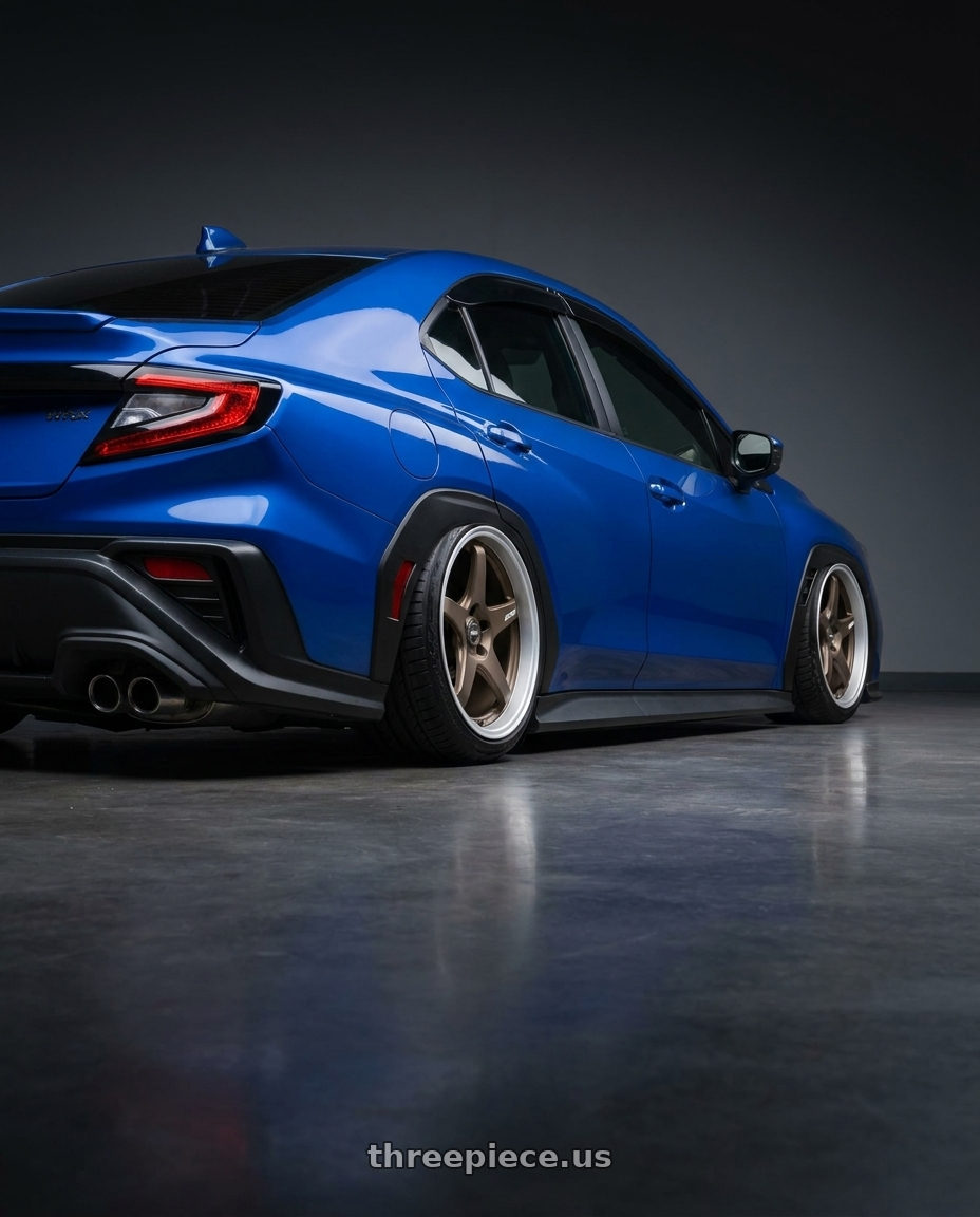 2024 Subaru WRX with ESR Wheels APEX SERIES AP5 5x114.3 19x9.5 +35 Matte Bronze wheels rear three quarter view slight stretch tires