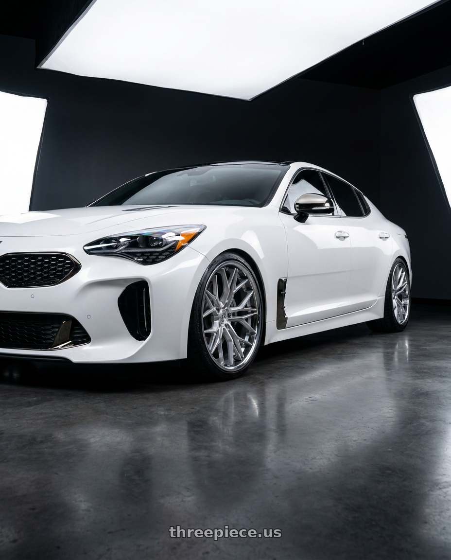 2022 Kia stinger with Rohana RFC3 5x114.3 20x10 +40 Machine Silver/Stainless Lip wheels