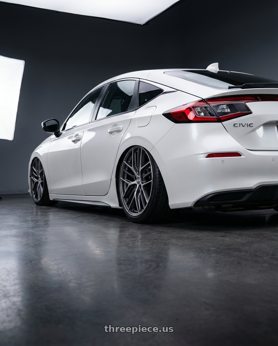 2024 Honda Civic with BBS CC-R 5x114.3 19x8.5+30 Graphite w/ Diamond Cut Face wheels rear three quarter view slight stretch tires