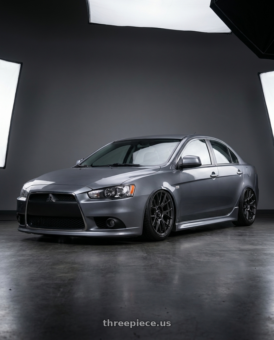 2014 Mitsubishi Lancer Ralliart with Konig Ampliform 5x114.3 18x8.5+45 Dark Metallic Graphite wheels