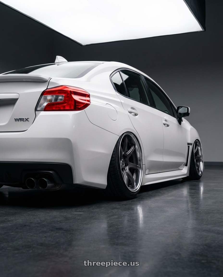 2020 subaru wrx premium white with Work Emotion T7R 2P wheels rear three quarter view slight stretch tires