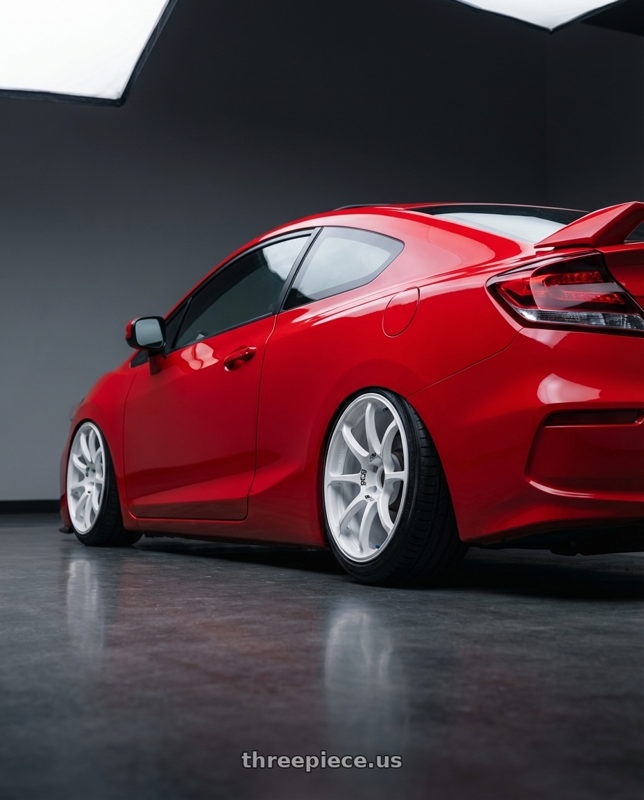 2015 Honda Civic Si with Advan RCIII 5x114.3 18x8.5+38 White wheels rear three quarter view slight stretch tires