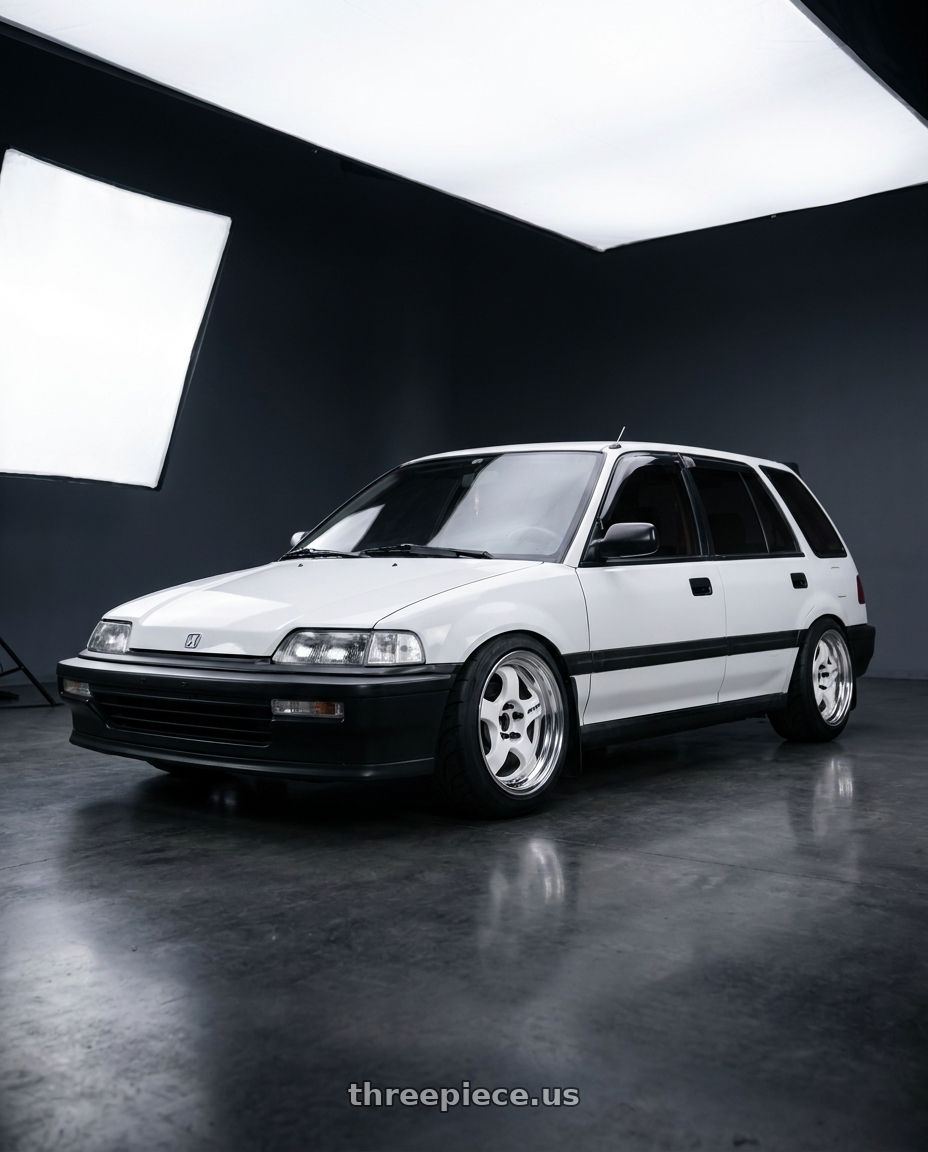 1991 Honda Civic Wagon with Work Meister S1 2P 4x100 15x6.5+38 A Disk White wheels