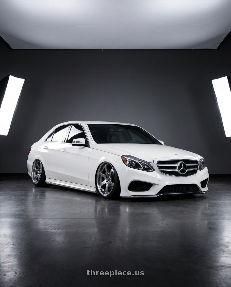2014 Mercedes e350 white with Ssr Reiner Type 6S 5x112 19X9 30 Normal Disk Titan Silver wheels