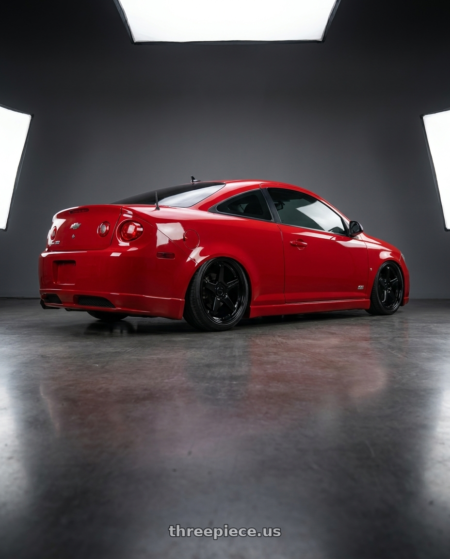 2010 chevy cobalt ss with KATANA RACING KR13 5x110 17x7.5 +40 Glossy Black wheels rear three quarter view slight stretch tires