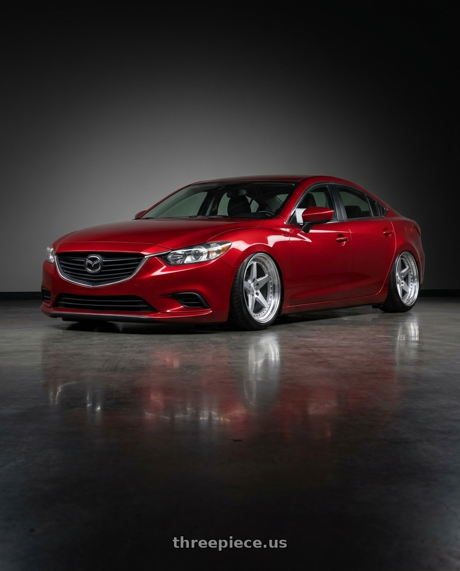 2017 Mazda 6 with Aodhan DS05 5x114.3 18x9.5+22 Silver w/Machined Face wheels front three quarter view stanced stance