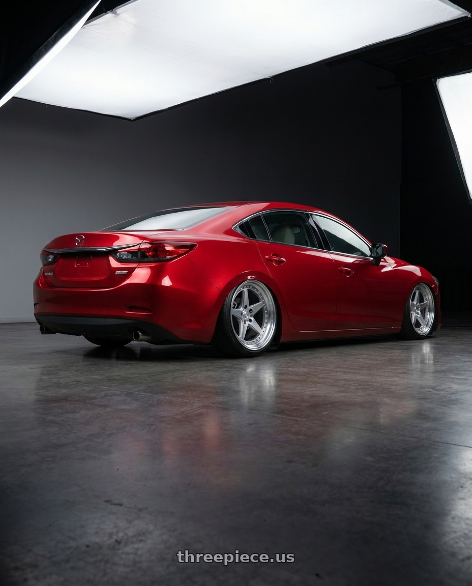 2017 Mazda 6 with Aodhan DS05 5x114.3 18x9.5+22 Silver w/Machined Face wheels rear three quarter view slight stretch tires