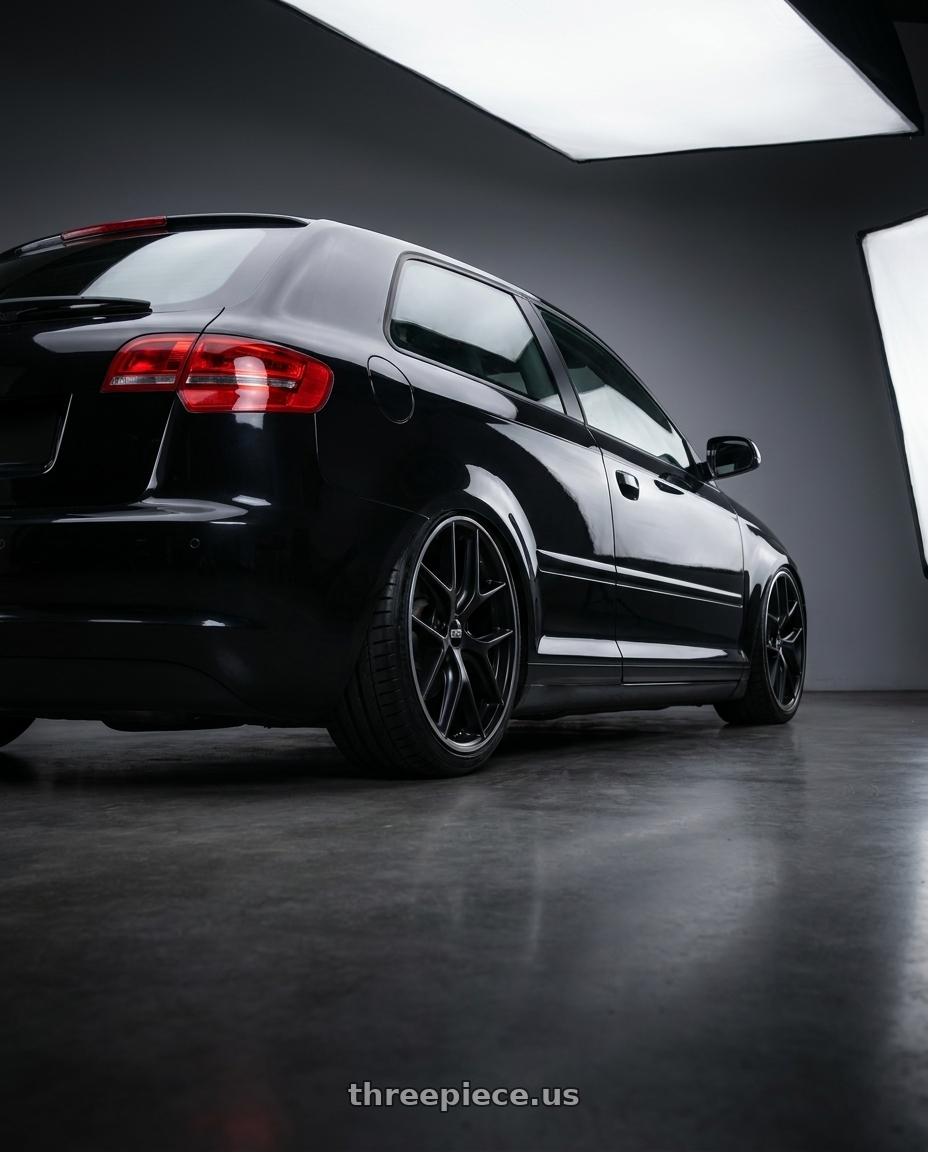 2012 Audi A3 8P with BBS CC-R 5x112 19x9.5+42 Satin Black wheels rear three quarter view slight stretch tires