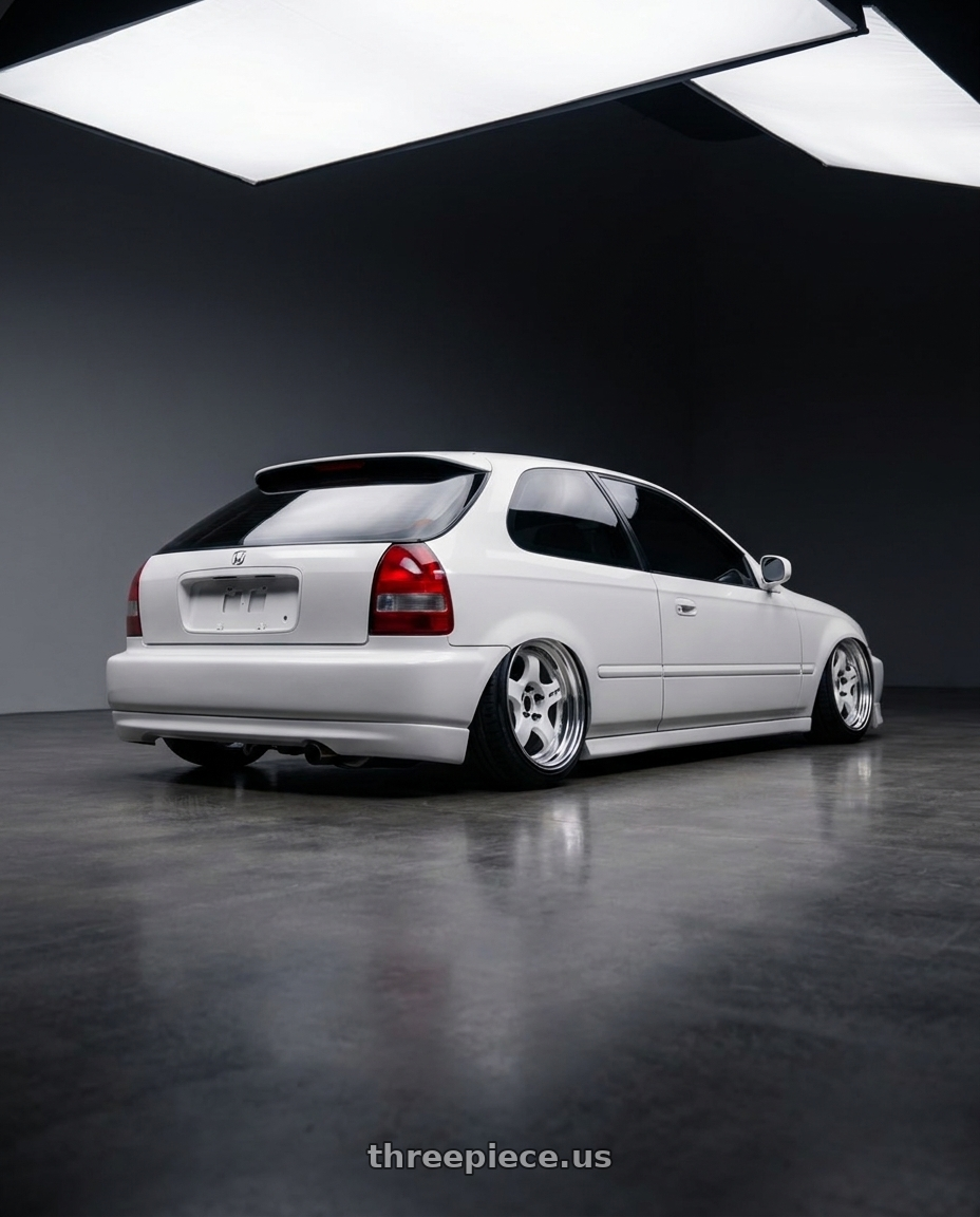 1996 honda civic with Work Meister S1 2P 4x100 15x8.5+0 A Disk White wheels rear three quarter view slight stretch tires