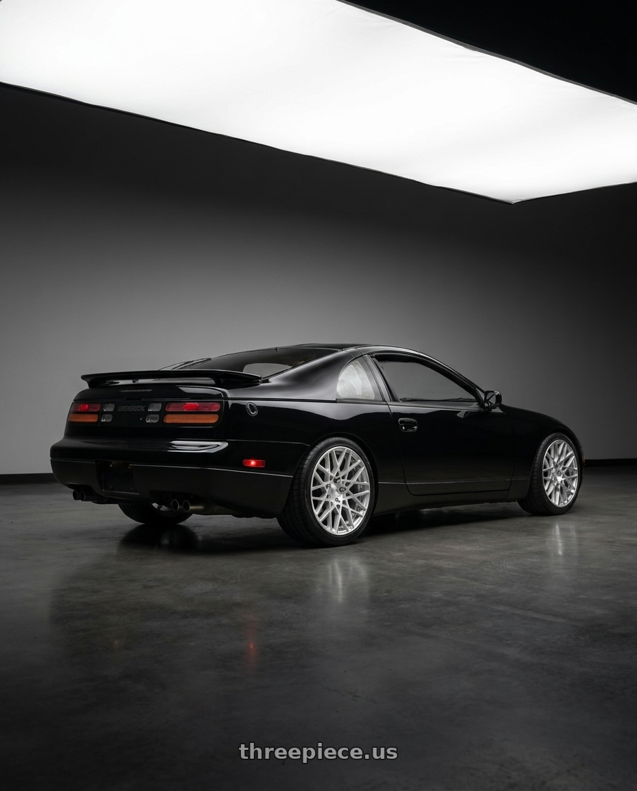 1994 Nissan 300ZX with Rotiform 1PC R110 BLQ 5X114.3 18X8.5 +38 GLOSS SILVER MACHINED wheels rear three quarter view square tires