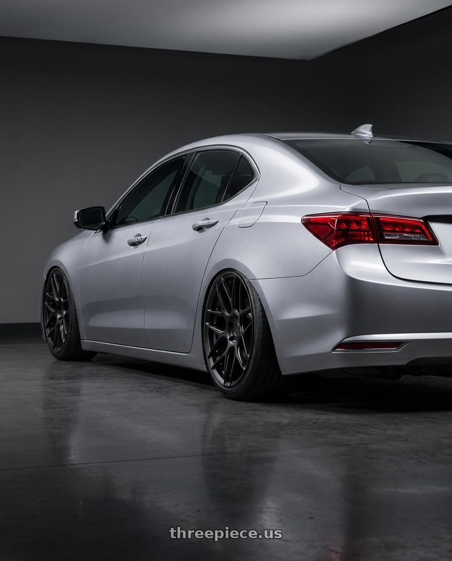 2019 Acura TLX with Aodhan AFF2 5x114.3 19x9.5+35 Matte Black wheels rear three quarter view slight stretch tires