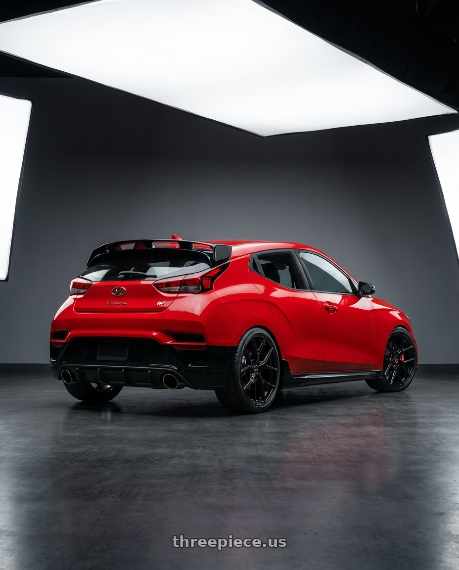 2022 Hyundai Veloster N with Vossen HF-5 19x8.5 / 5x114.3 / ET32 / Flat Face / 73.1 - Gloss Black Wheel - HF5-9N60 wheels rear three quarter view square tires