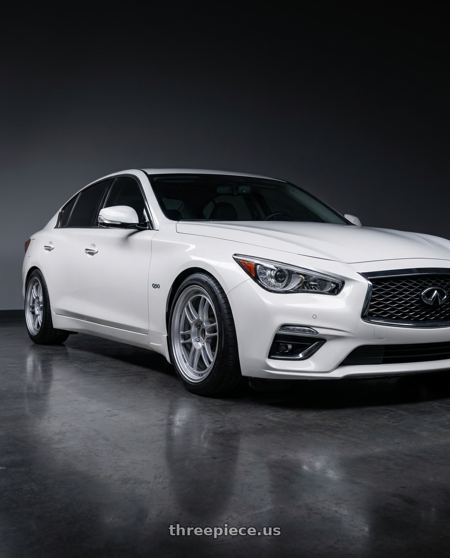 2021 Infiniti Q50 Red Sport with Enkei RPF1 5x114.3 18x9.5+38 Silver wheels