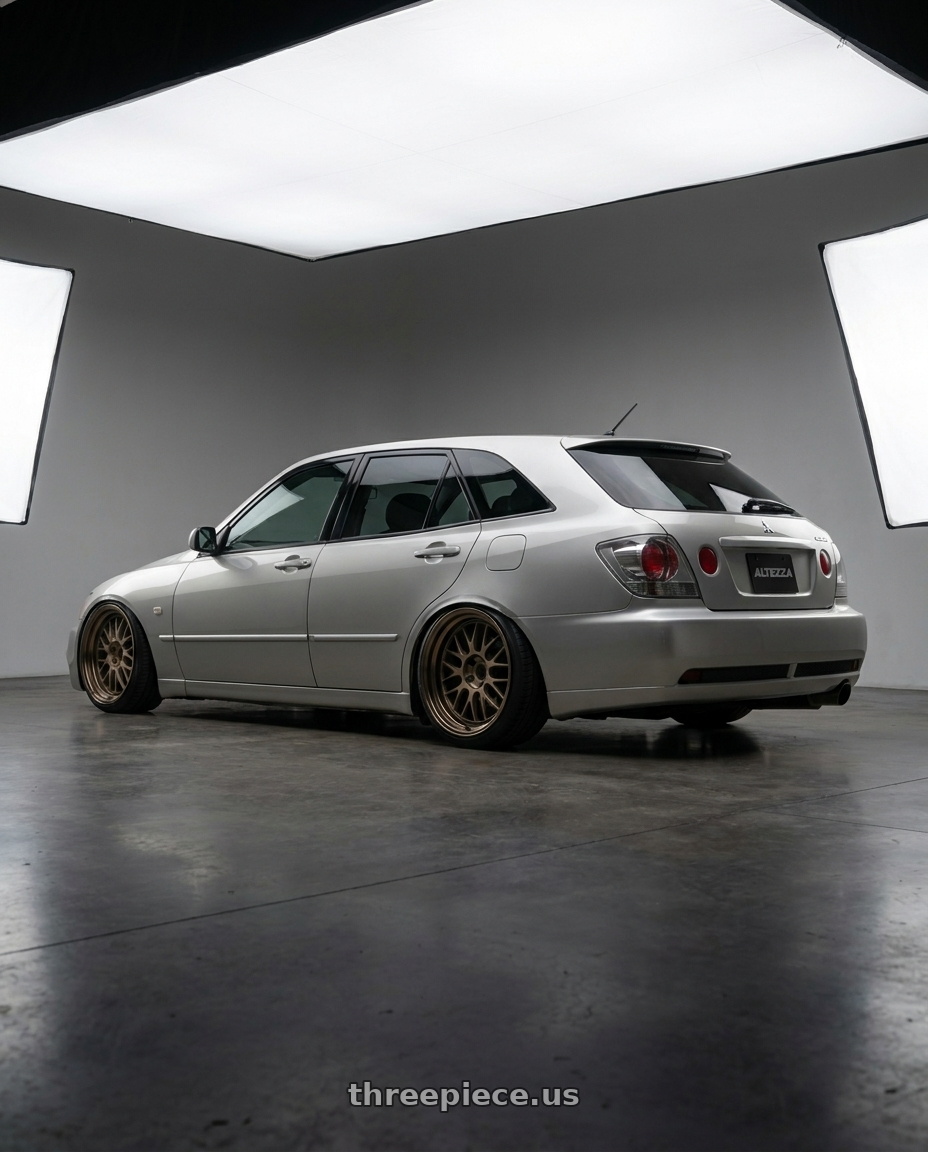 2001 Altezza gita with Volk Racing 21A 5x114.3 18X10.5+15  Bronze wheels rear three quarter view slight stretch tires