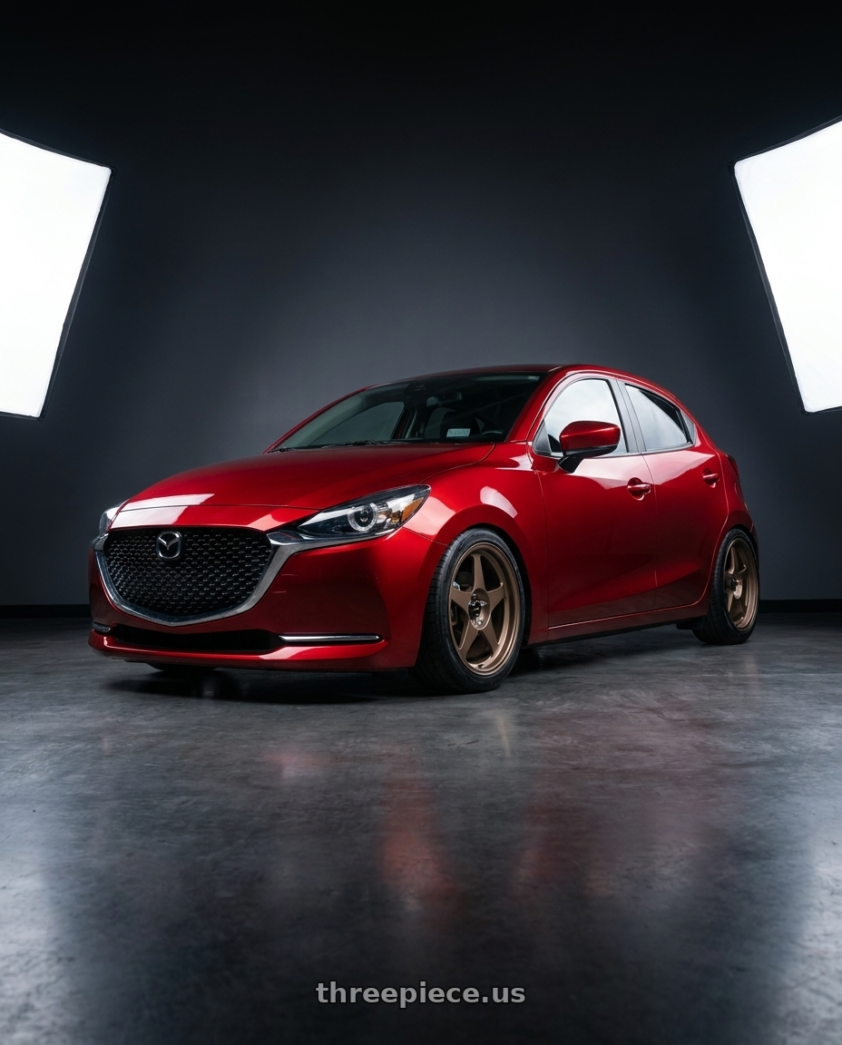 2022 mazda 2 with R6061 Forged R1 5x114.3 18X8.5 +35 Matte Bronze wheels