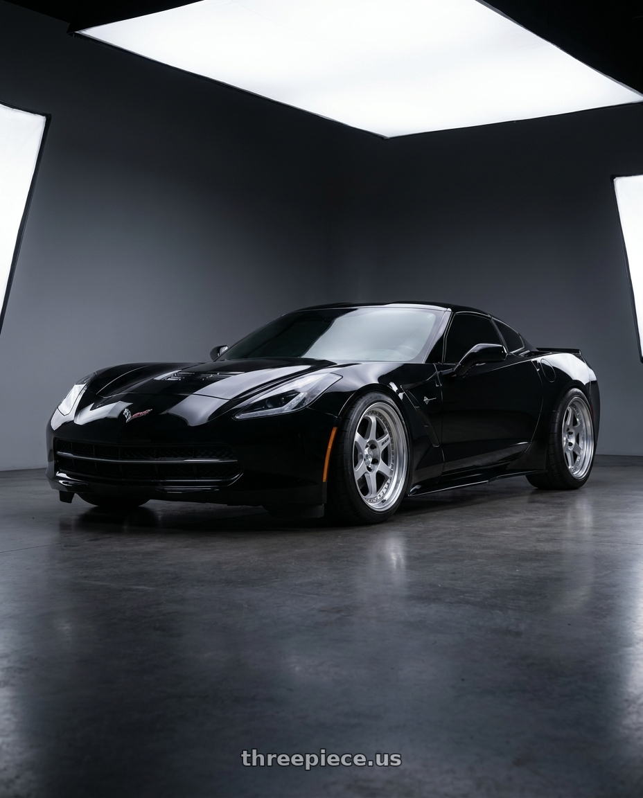 2014 Chevrolet Corvette z51 with Work Meister L1 3P 5x120.65 18x10+65 O Disk Matte Silver wheels