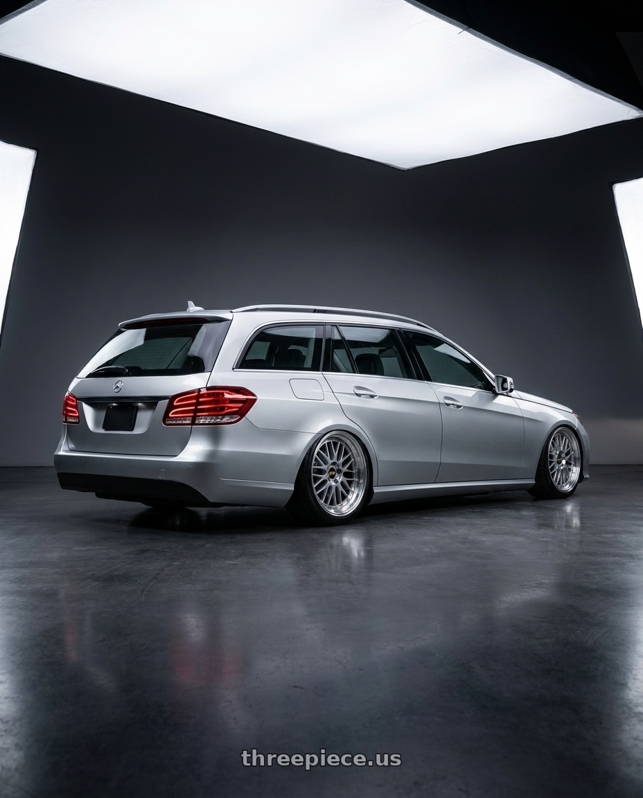 2013 S212 e300 with BBS LM 5x112 19x9.5+32 Diamond Silver wheels rear three quarter view slight stretch tires