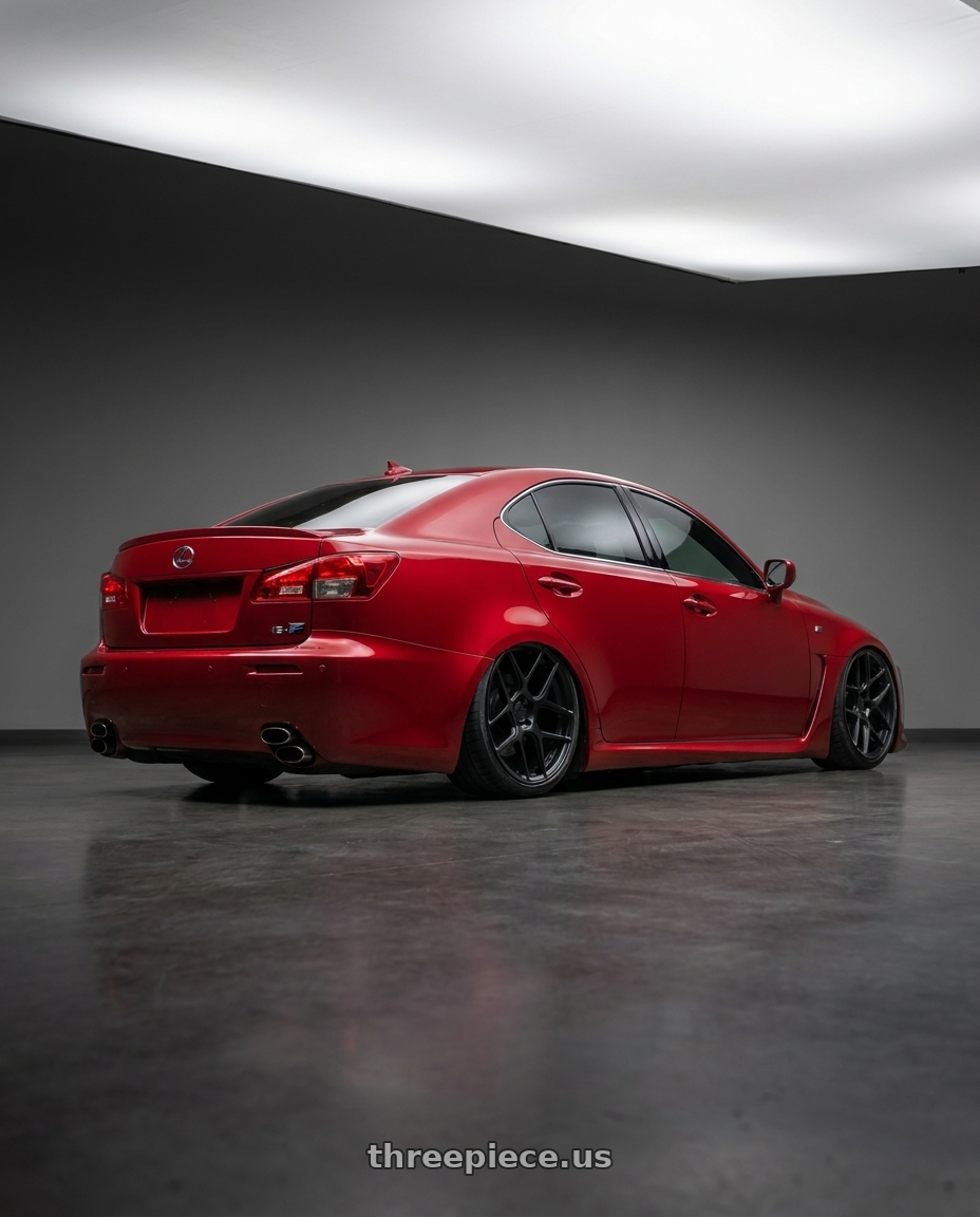 2012 Lexus IS-F with Aodhan AFF2 5x114.3 19x9.5+35 Matte Black wheels rear three quarter view slight stretch tires