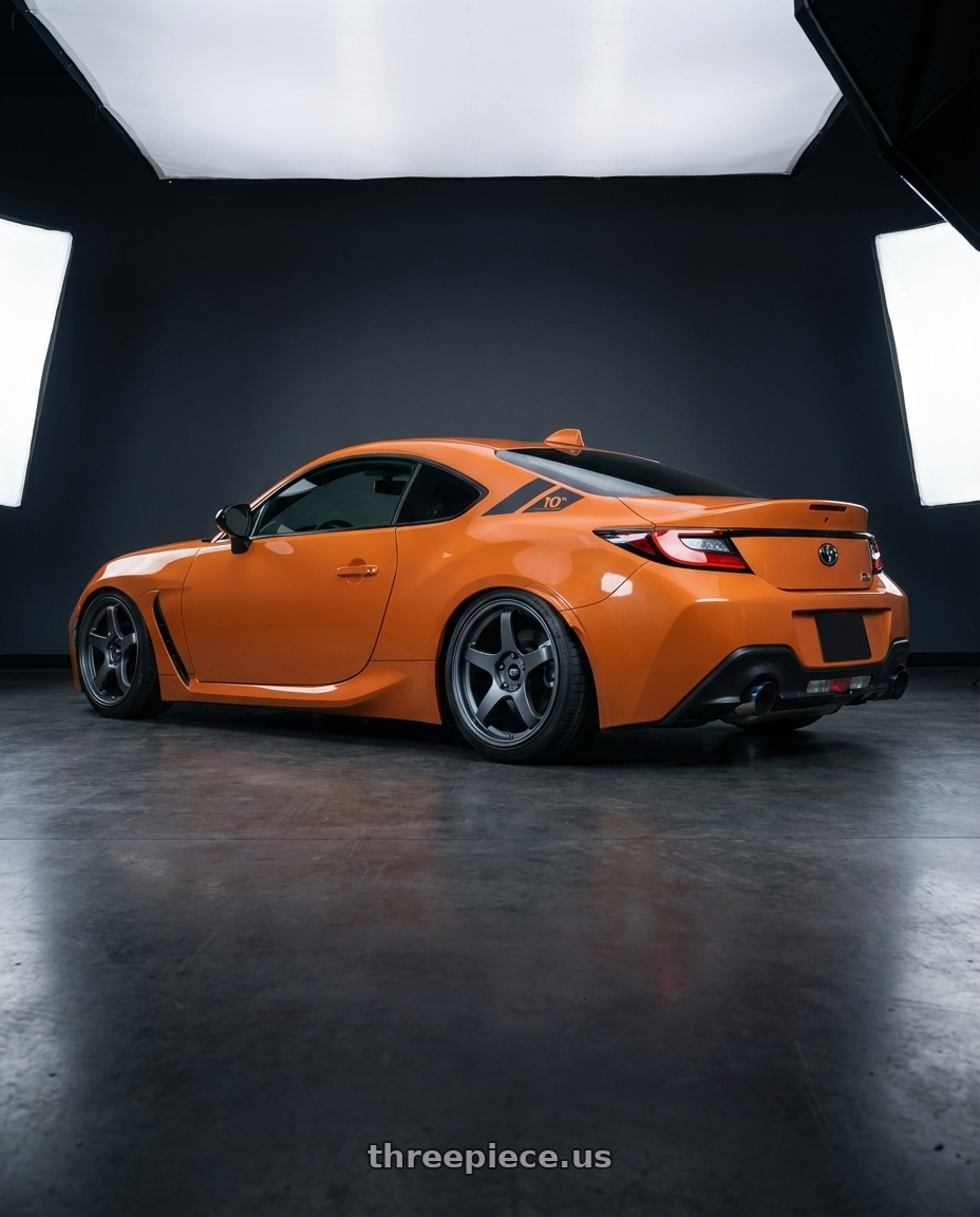 2023 gr 86 10th anniversary  with MST Wheels CR 5X114.3 18X8.5 +35 Matte Gunmetal wheels rear three quarter view slight stretch tires