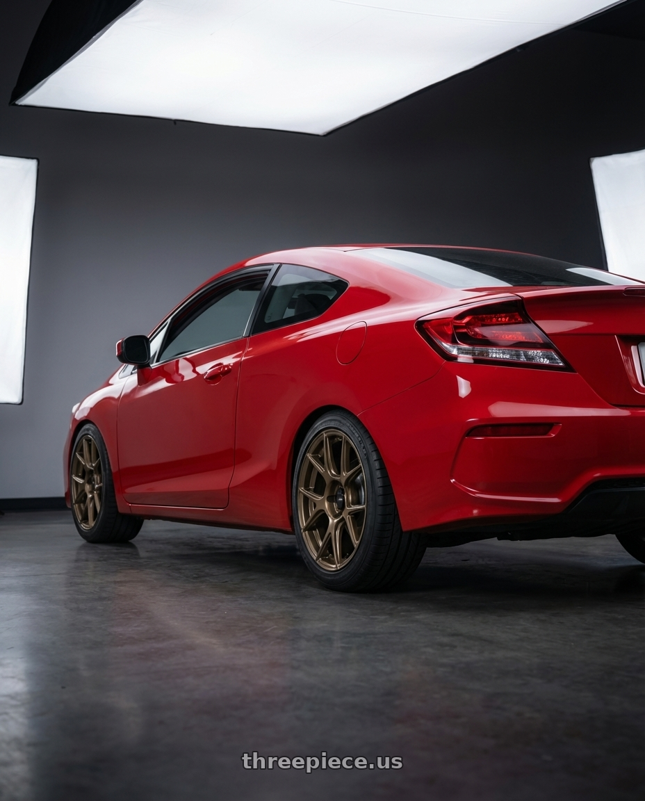 2015 Honda Civic Si with Konig Ampliform 5x114.3 17x9+40 Gloss Bronze wheels rear three quarter view square tires