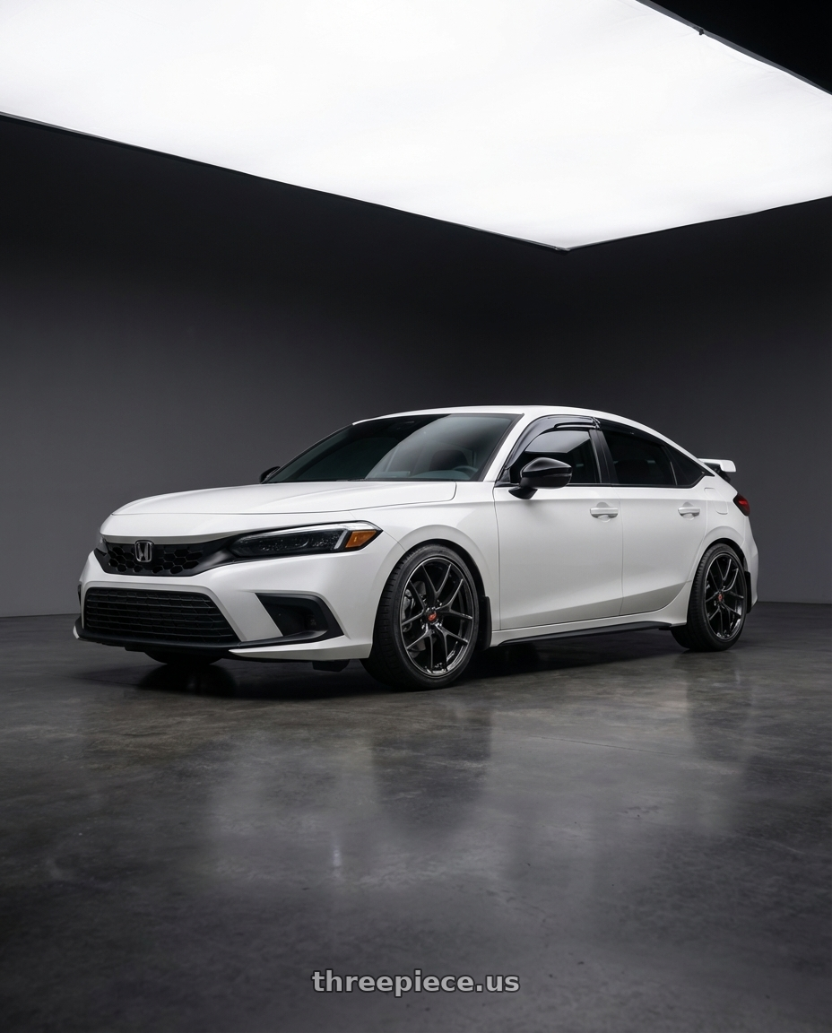 2024 Honda Civic Sports Touring Hatchback with Volk Racing G025 5x114.3 18x9.5+38 Shining Black Metal / Rim Edge DC wheels