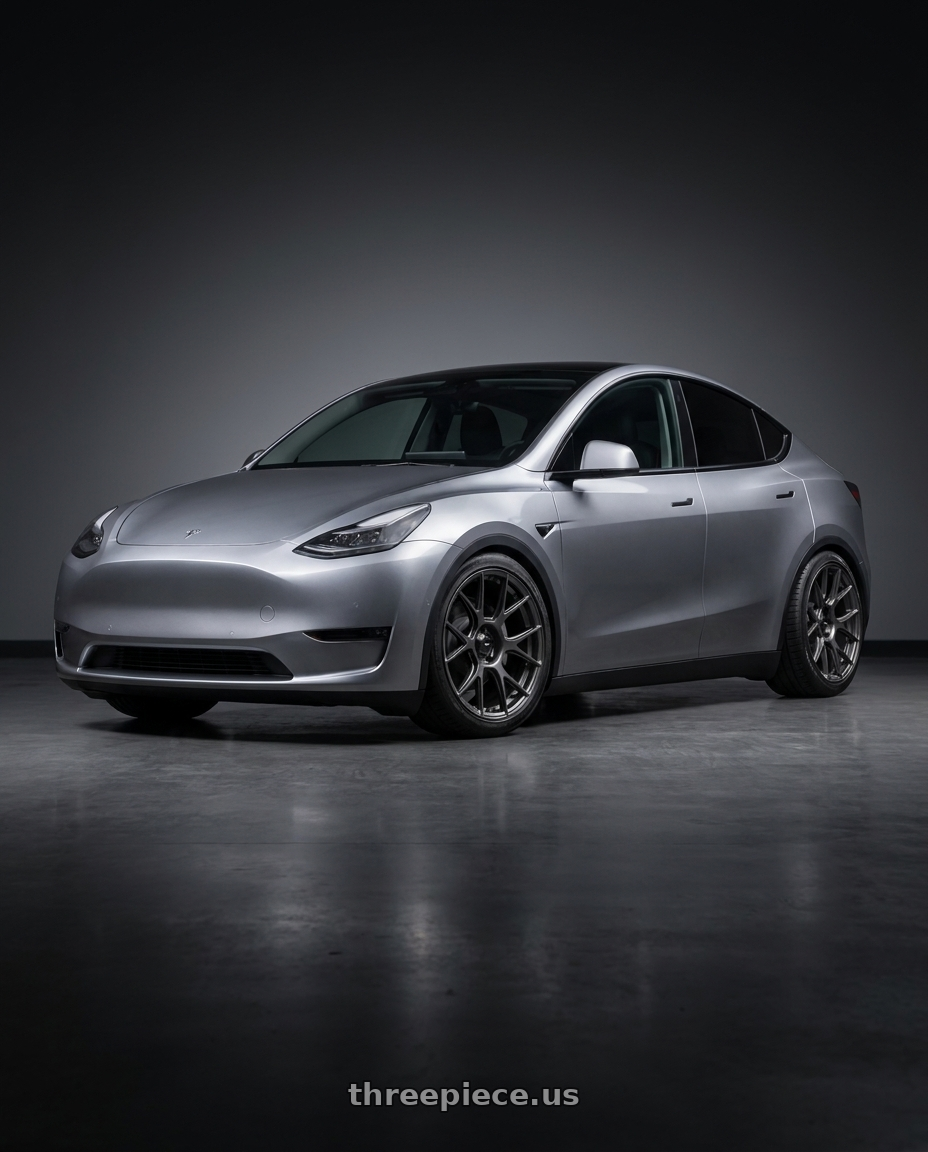 2025 TESLA MODEL Y juniper with Konig Ampliform 5x114.3 20x11+50 Dark Metallic Graphite wheels