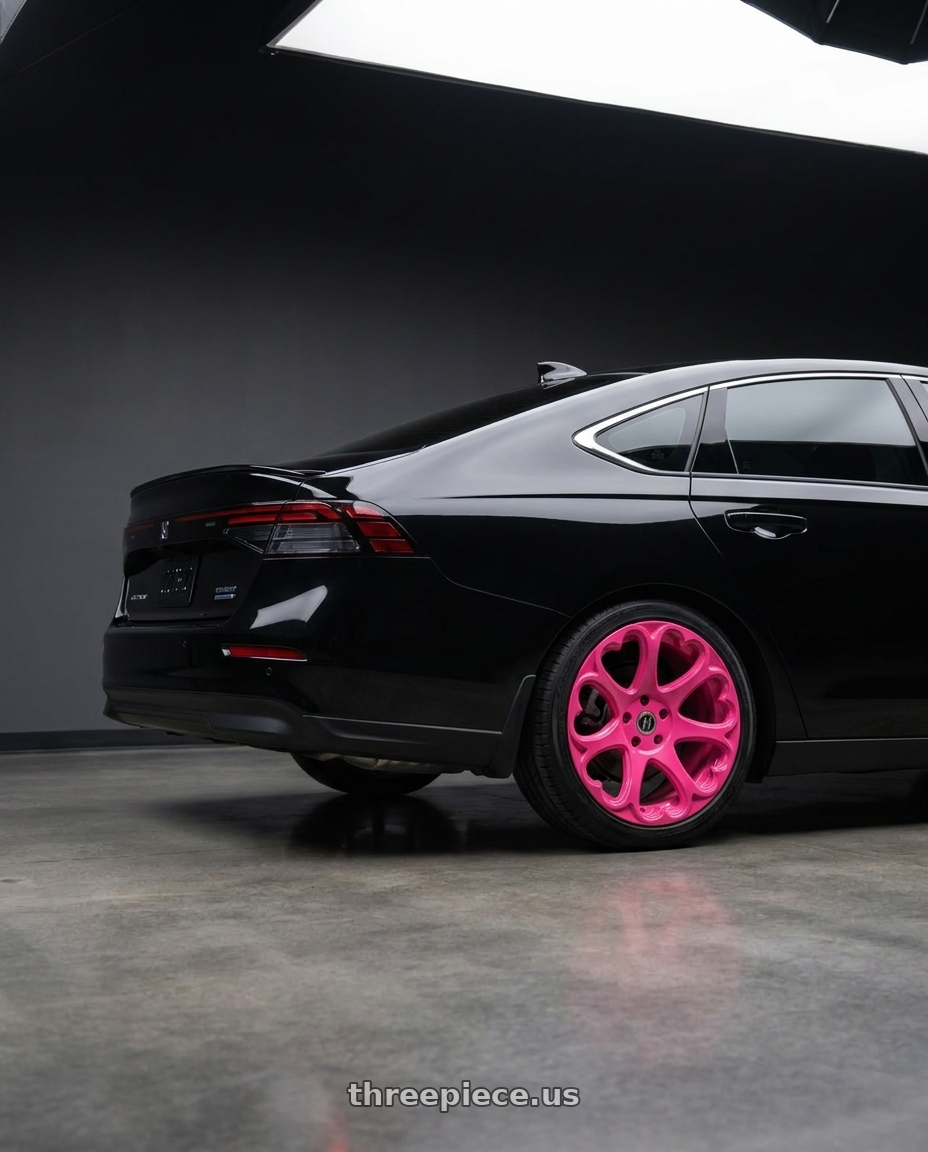 Honda 2025 accord hybride sport with Heritage Wheel Kokoro MonoC 5X115 19x8.5+35 Pink wheels rear three quarter view square tires