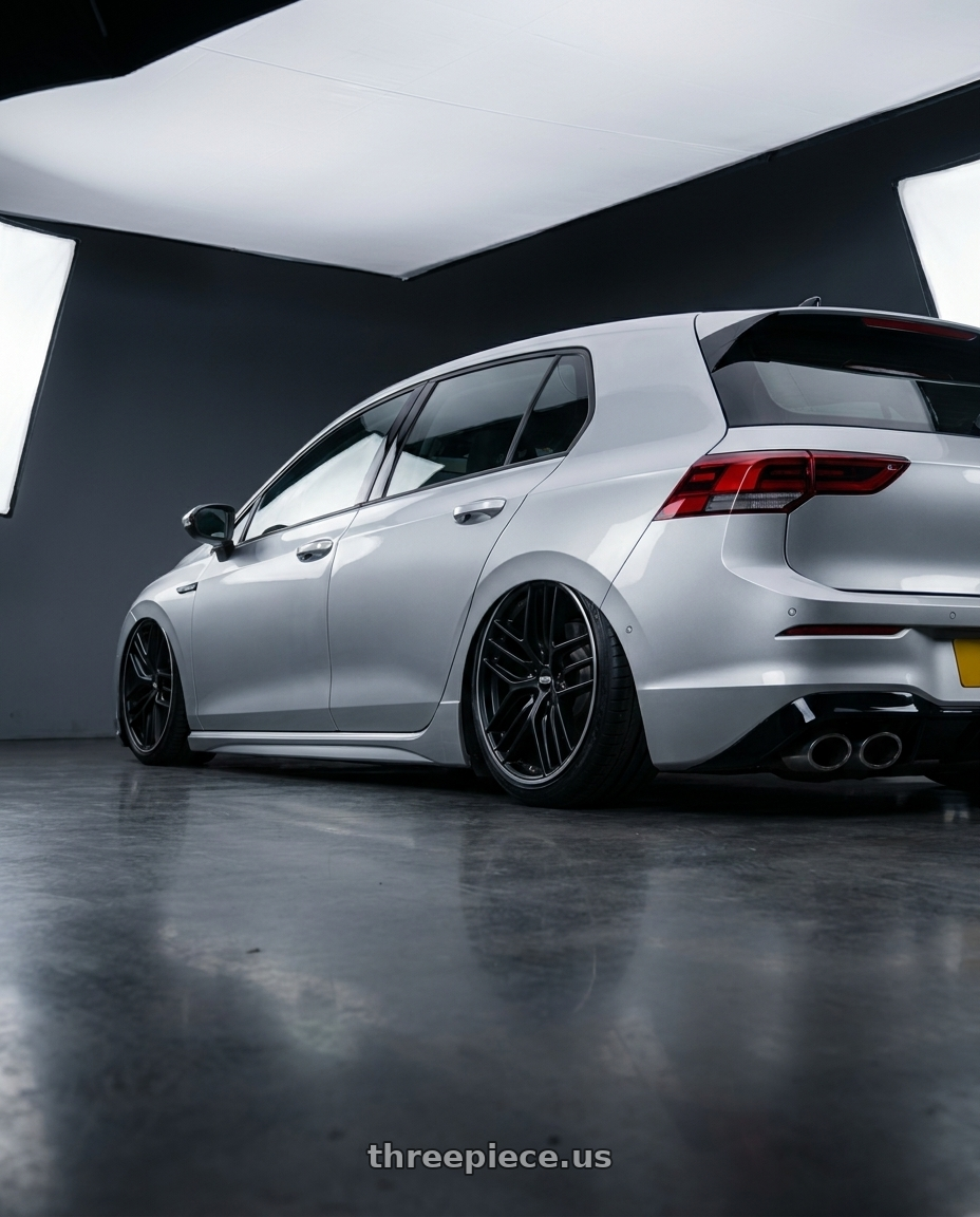 2024 Volkswagen Golf R MK8 with BBS CC-R 5x112 19x8.5+40 Satin Black wheels rear three quarter view slight stretch tires