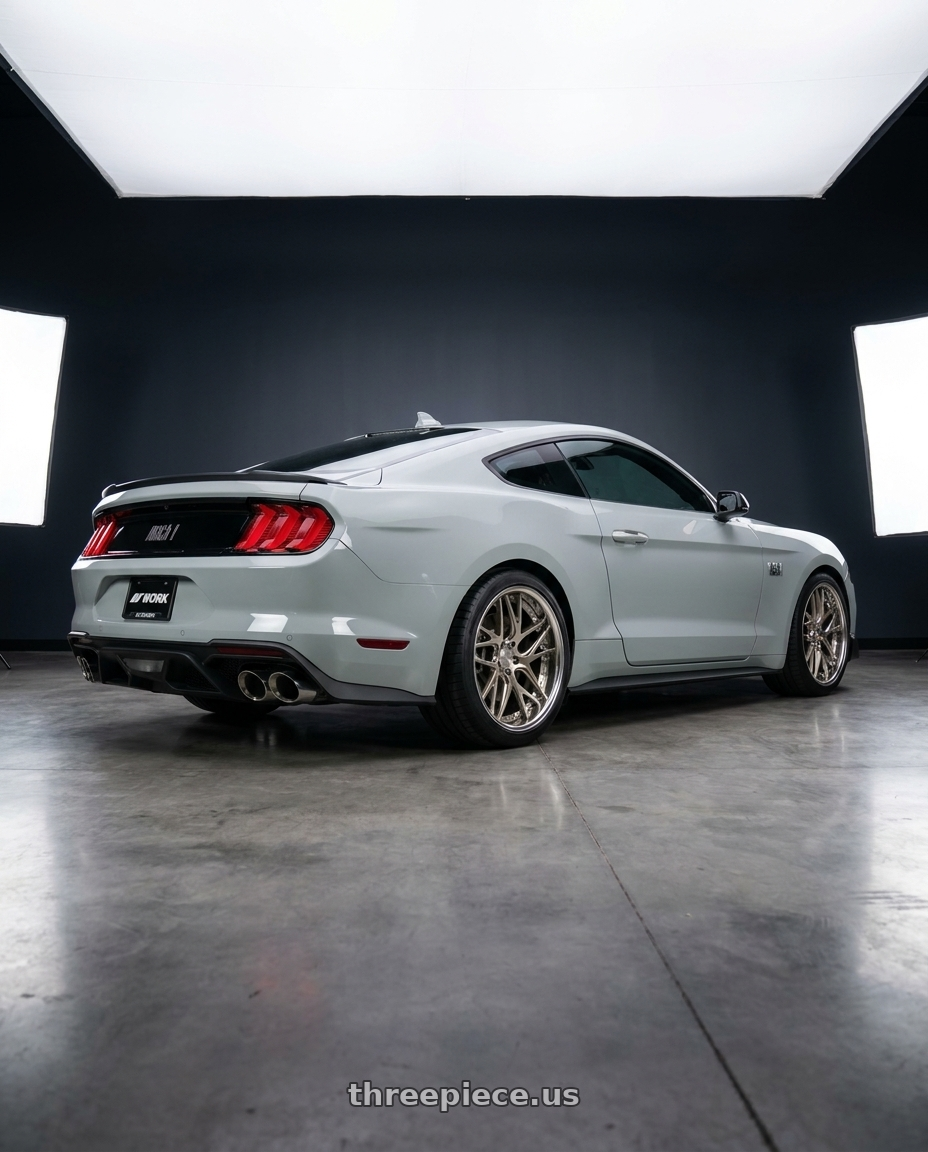2021 Ford Mustang Mach 1 with Work Gnosis Cvx 5x114.3 19x8+38 O Disk Buff Finish wheels rear three quarter view square tires