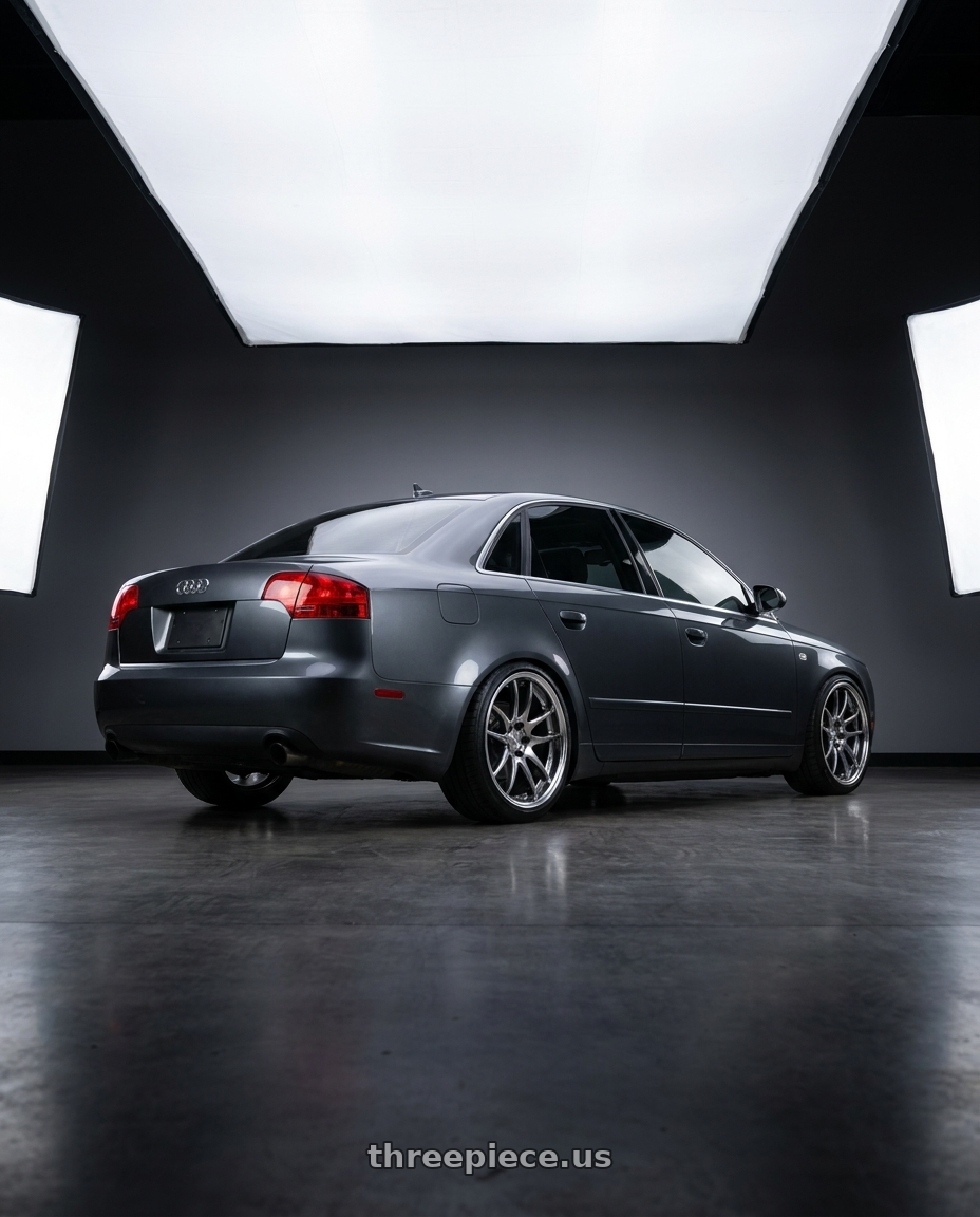 2005 audi a4 B7 with Work Emotion CR2P wheels rear three quarter view slight stretch tires