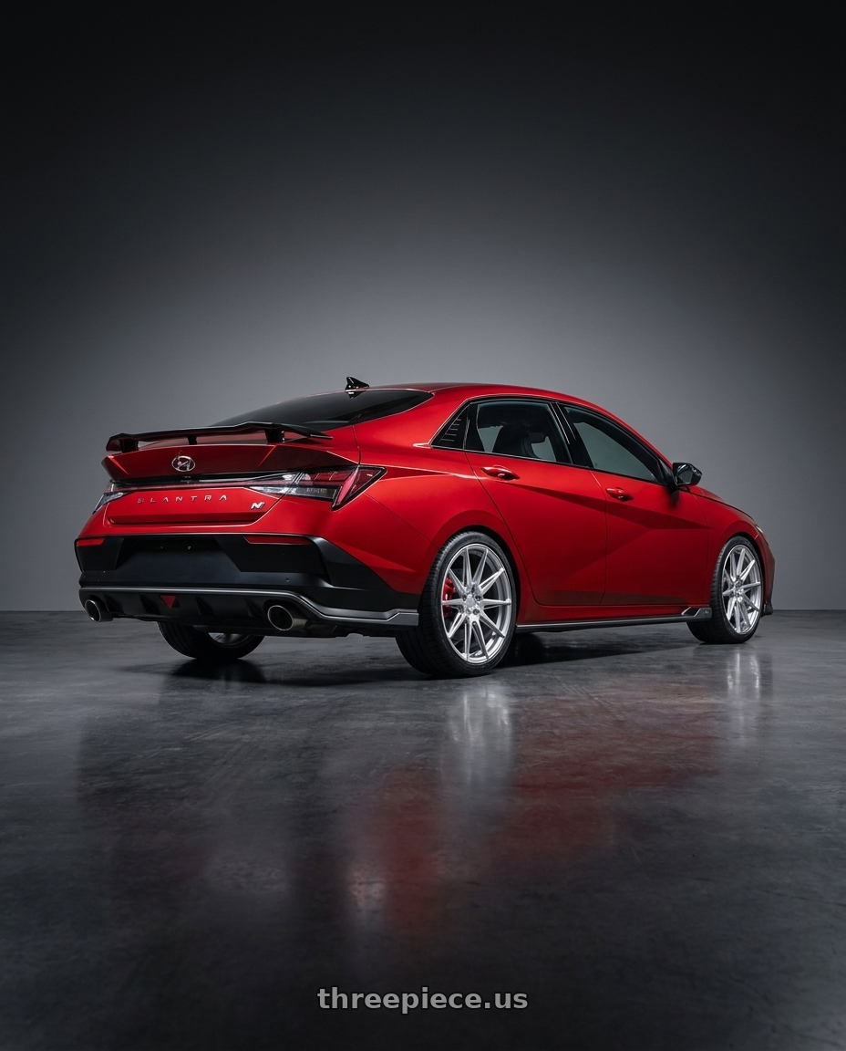 2025 Hyundai Elantra N with ADV.1 ADV5.0 5x112 19x8.5 +45 Platinum wheels rear three quarter view square tires