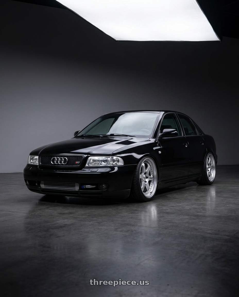 2001 audi a4 with Work Meister L1 3P 5x112 18x8.5+20 O Disk Matte Silver wheels