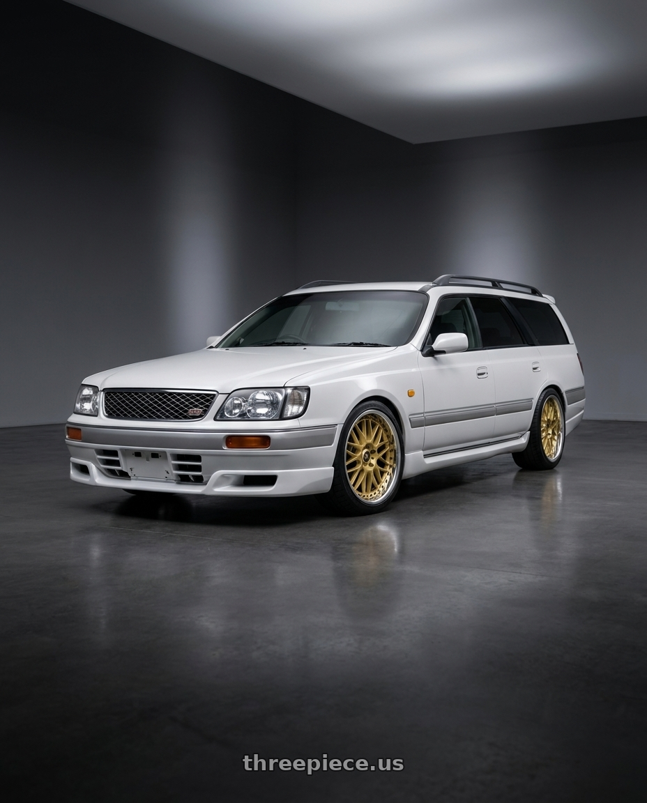 1997 nissan stagea with Work Vs-Xx 5x114.3 18x9+38 A Disk Gold wheels