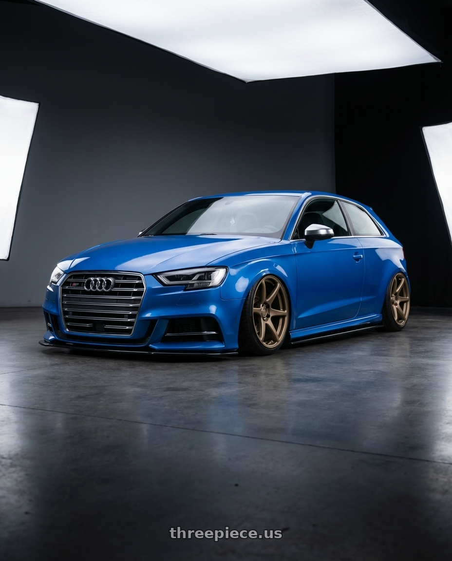2019 Audi S3 8V with Kansei K11B Tandem 5X112 19x9.5 22 Bronze wheels front three quarter view stanced stance