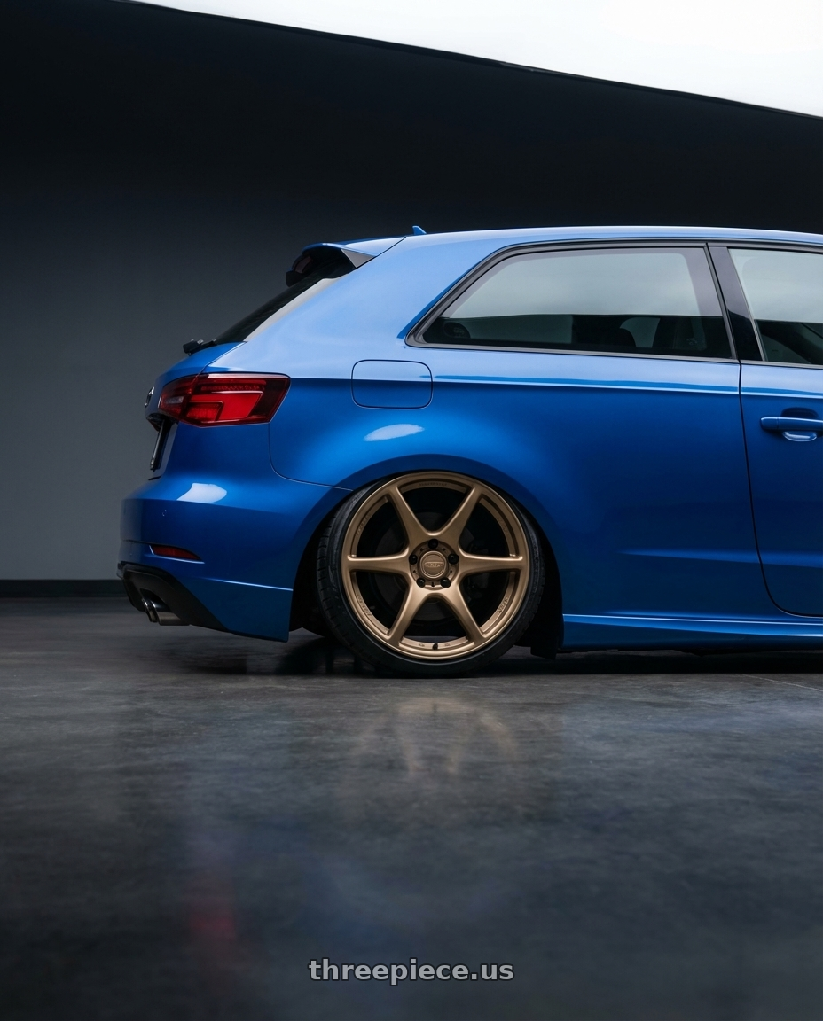 2019 Audi S3 8V with Kansei K11B Tandem 5X112 19x9.5 22 Bronze wheels rear three quarter view slight stretch tires
