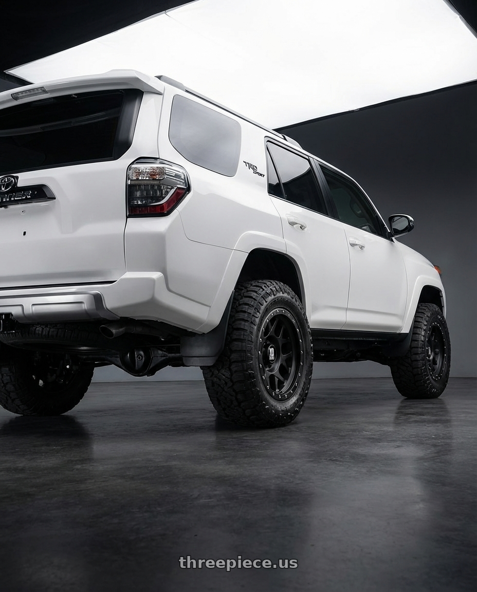 2022 Toyota 4Runner with XD XD127 BULLY 6X139.7 20X9 +18 SATIN BLACK WITH REINFORCING RING wheels rear three quarter view meaty tires