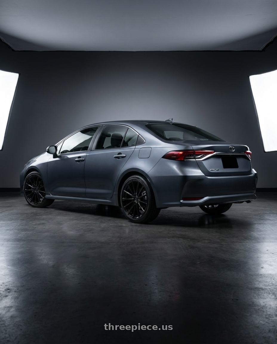 2019 Toyota altis  with OHM PROTON 5X114.3 17X6.5 +45 GLOSS BLACK wheels rear three quarter view square tires