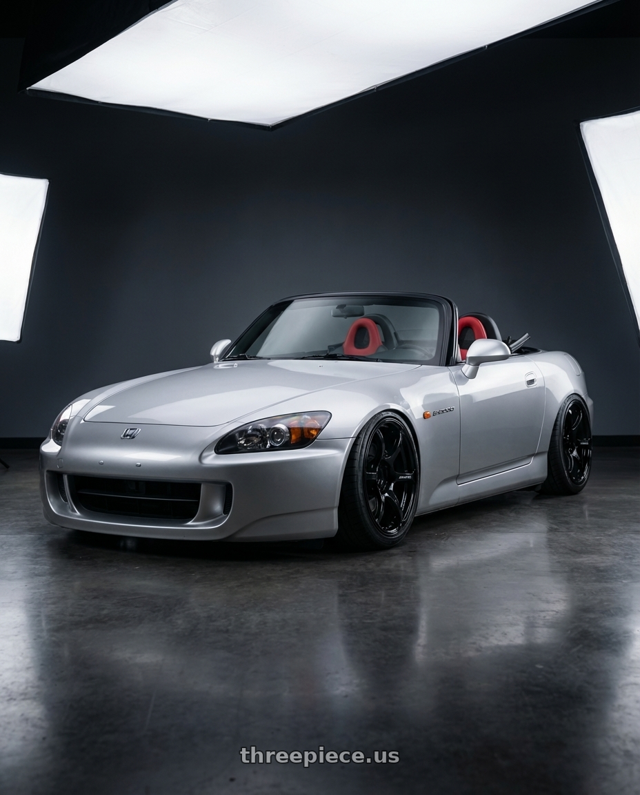 2009 Honda S2000 with Advan RGIII 5x114.3 18x9.0+45 Gloss Black wheels front three quarter view stanced stance