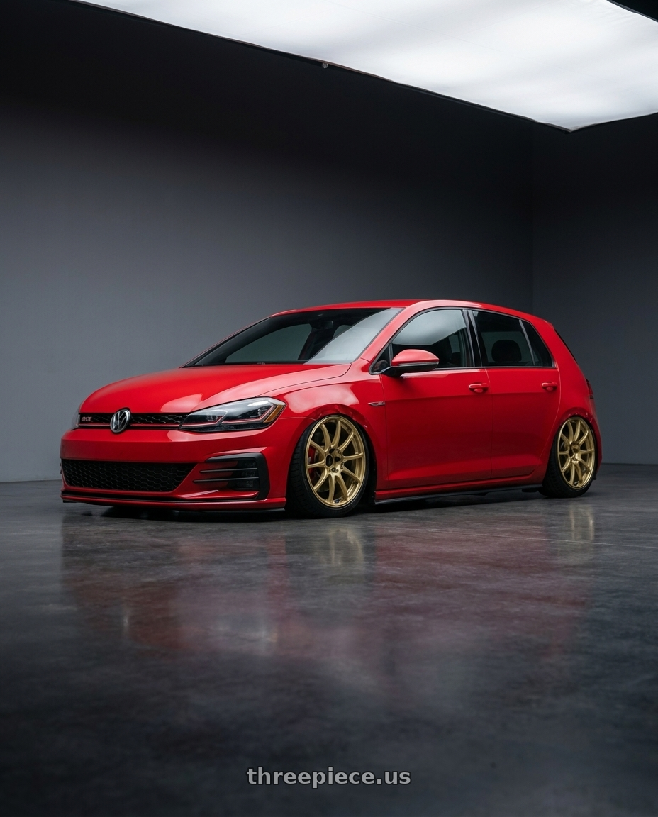 2018 Golf gti with Advan RCIII 5x114.3 18x8.5+53 Gold wheels rear three quarter view slight stretch tires