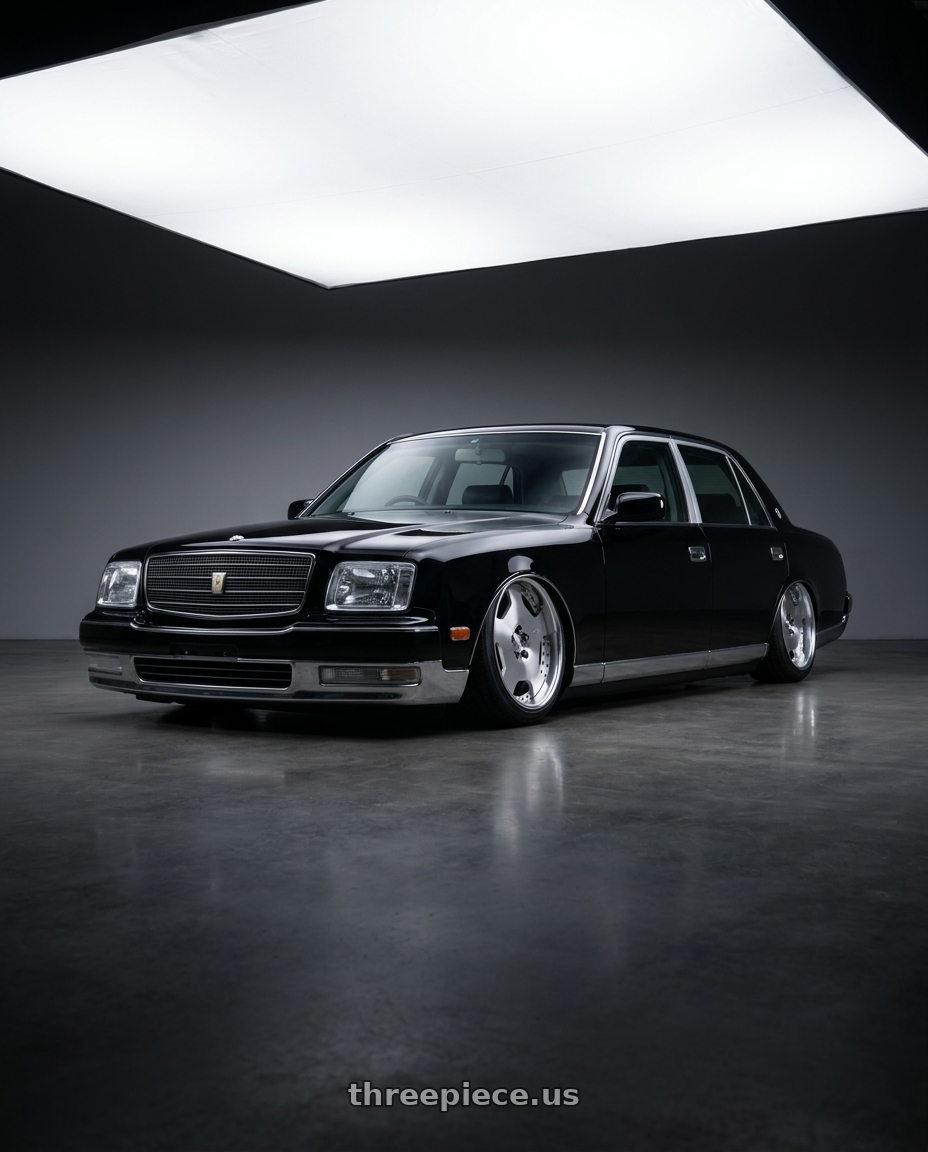 1997 Toyota Century with Work Lanvec Ld1 5x114.3 19x9.5+30 A Disk Machine Silver Polish wheels