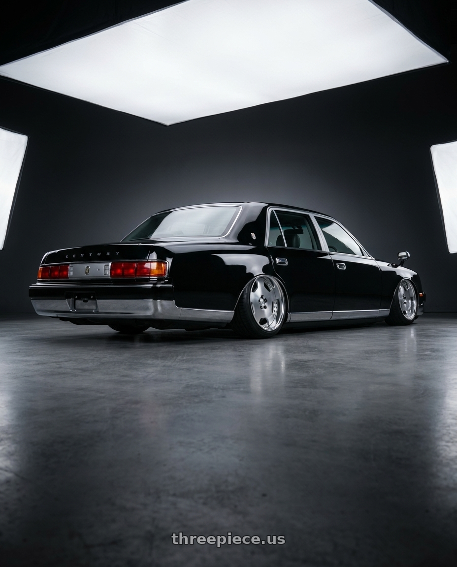1997 Toyota Century with Work Lanvec Ld1 5x114.3 19x9.5+30 A Disk Machine Silver Polish wheels rear three quarter view square tires