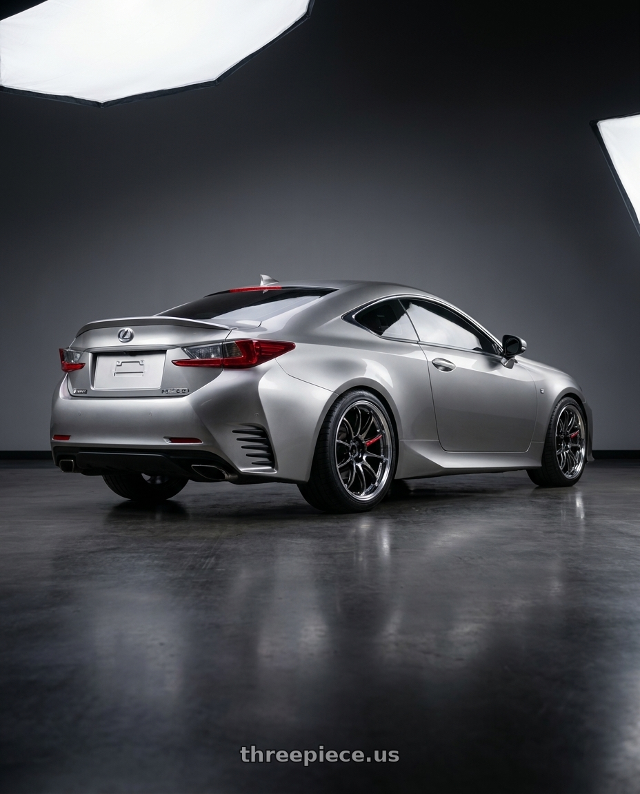 2016 Lexus RC 350 F Sport with Work Emotion Zr10 5x100 18x9.5 +22 Glim Black Diamond Rim cut wheels rear three quarter view square tires