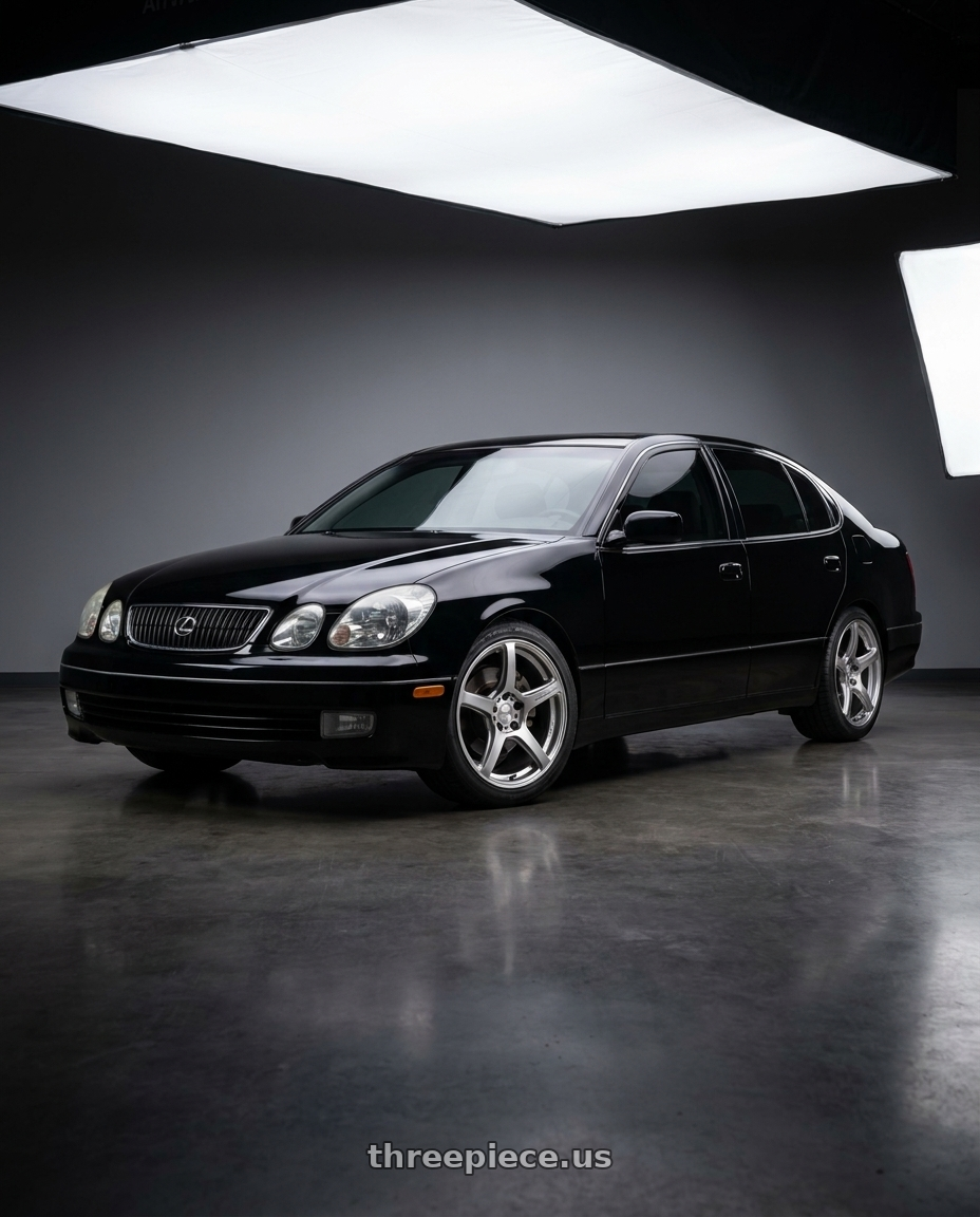 2003 lexus gs 430 black with Work Emotion T5r 5x114.3 18x8.5 +35 Glow Silver wheels