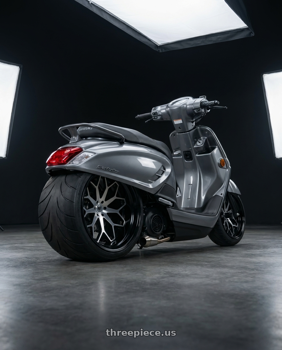 2025 Suzuki saluto with BORGHINI 28 6X139.7 28x10 +25 BLACK MACHINED wheels rear three quarter view excessive tires