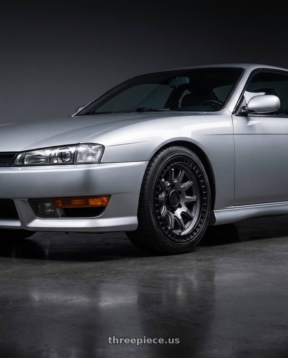 Nissan 240sx 1999 with Black Rhino CALICO 5X127 17X8.5 +34 MATTE GUNMETAL W/ MATTE BLACK LIP wheels